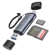 Sandberg SD / MicroSD Kortlæser - USB-A / USB-C / MicroUSB - Sølv